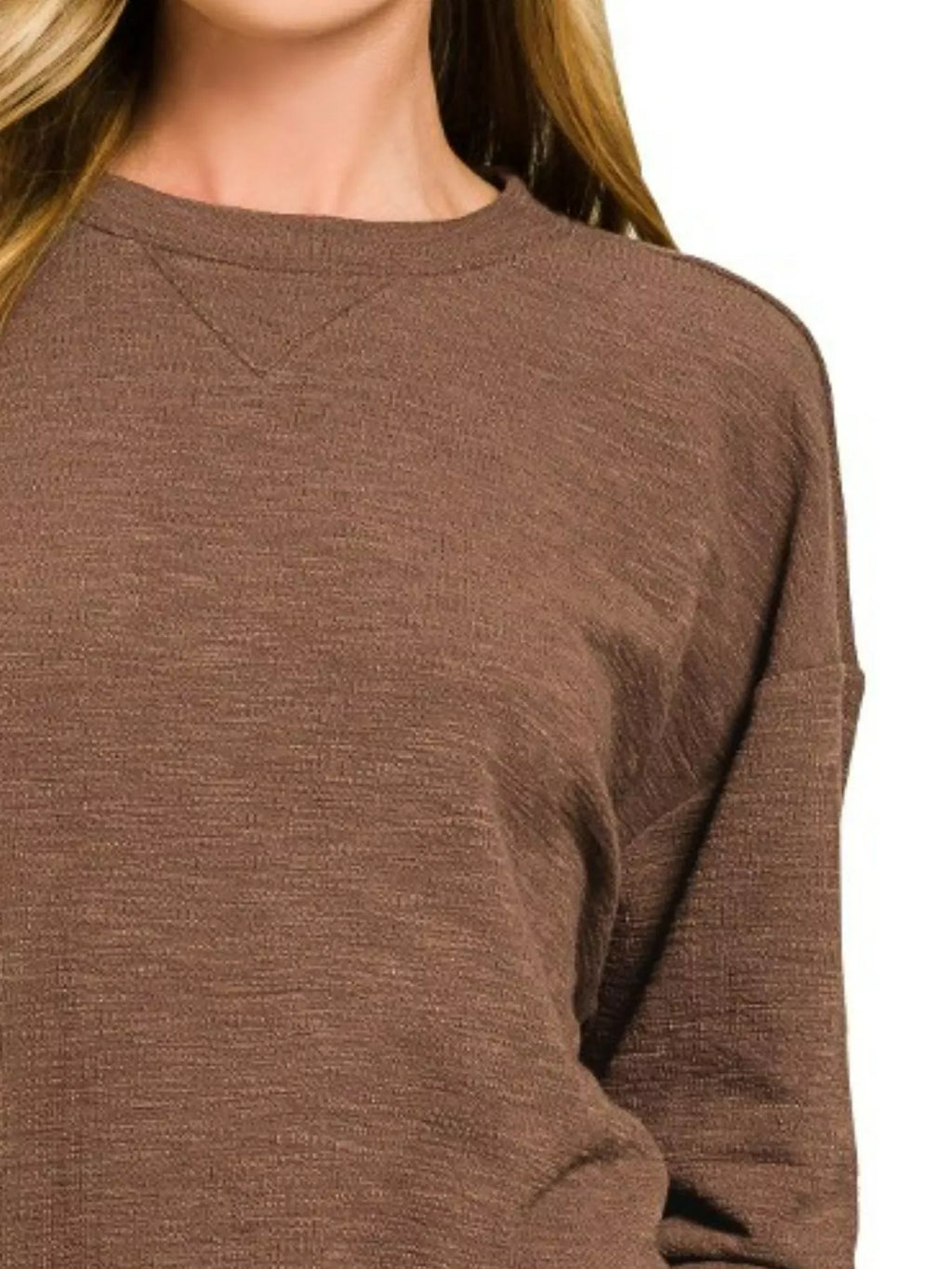 Sarah Express Women’s Slub Knit Lounge Set with Long Sleeve Top and Shorts