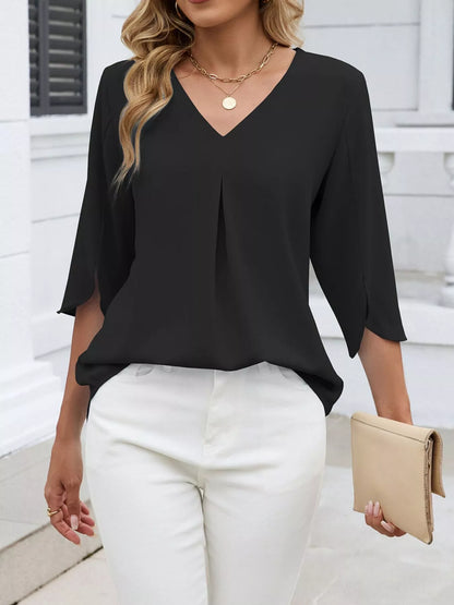 Sarah Express Women's V-Neck 3/4 Sleeve Blouse