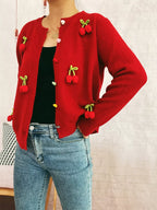 Sarah Express Women's Flower Button Up Long Sleeve Cardigan