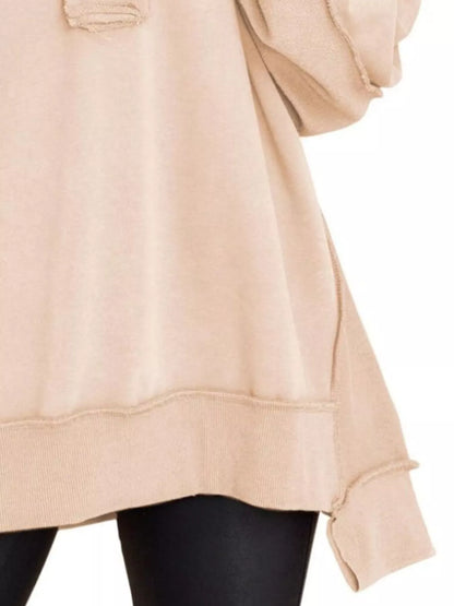 Sarah Express Women's Half Snap Long Sleeve Oversized Sweatshirt