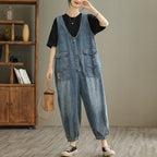 Sarah Express Women's Denim-Style Tank Top Jumpsuit - Summer Casual Cropped Ankle Length Sleeveless S-XL
