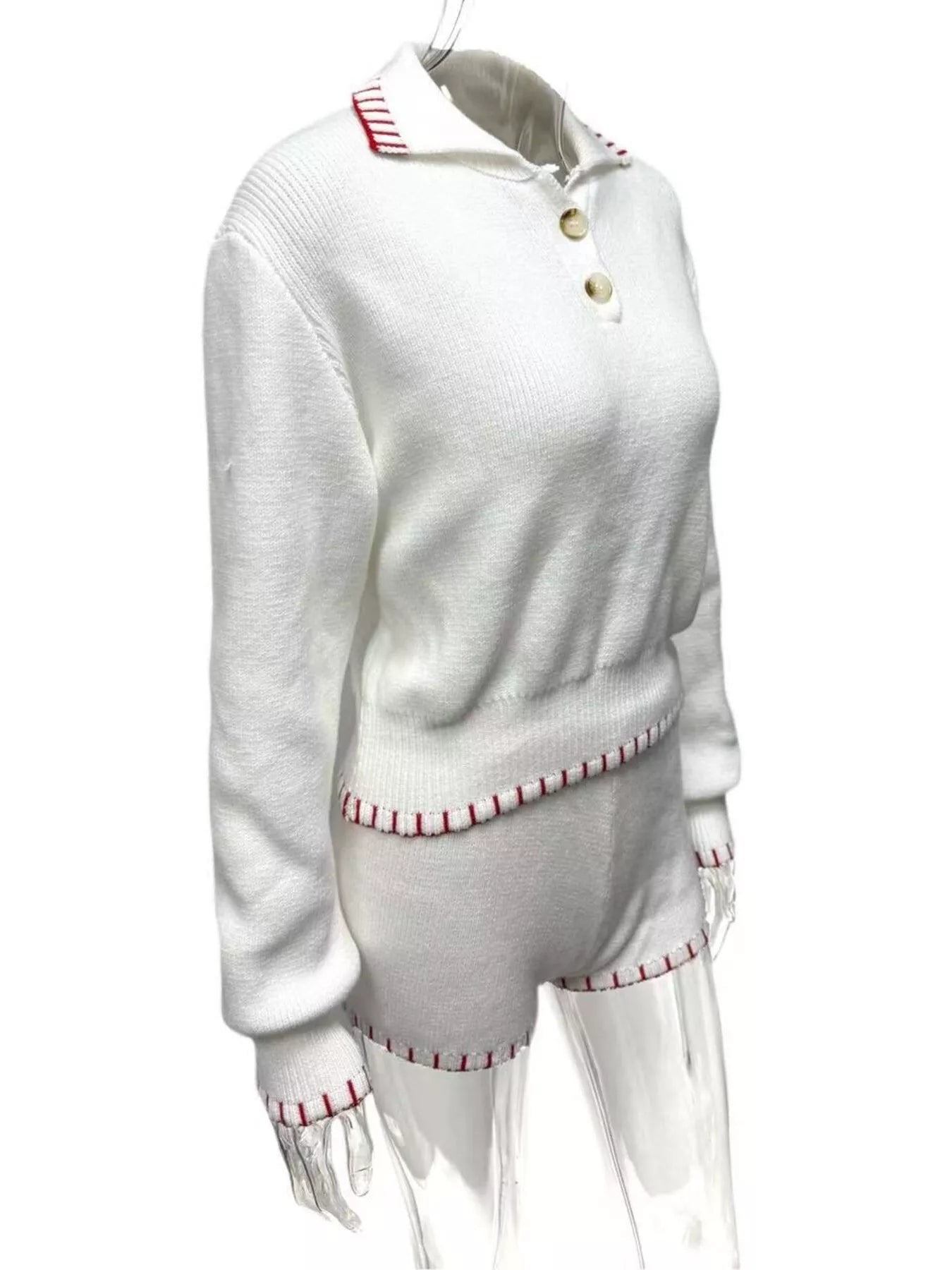 Sarah Express Women's Casual Knit Long Sleeve Top and Shorts Sweater Set