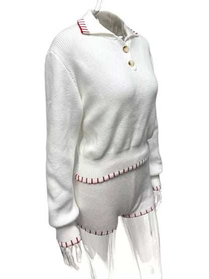 Sarah Express Women's Casual Knit Long Sleeve Top and Shorts Sweater Set