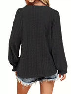 Sarah Express Women's Plus Size Eyelet V-Neck Flounce Sleeve Blouse