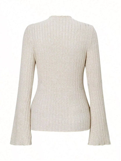 Sarah Express Women's Ribbed Knit Long Sleeve T-Shirt