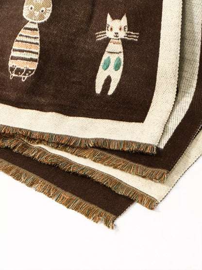 Sarah Express Women's Cute Cat Pattern Raw Hem Scarf