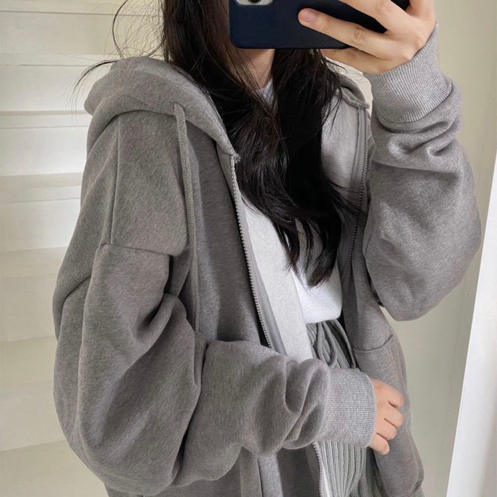 Sarah Express Women's Loose Fit Zipper Hoodie Long Sleeve Pockets Polyester Sweatshirt Casual Fall Winter