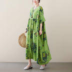 Sarah Express Renaissance Cotton Blend Maxi Dress Short Sleeve Round Neck Swing Silhouette