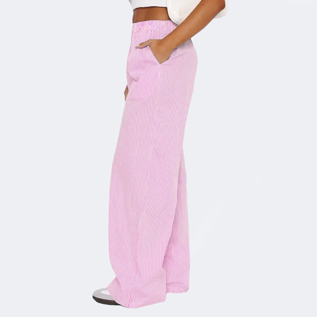 Sarah Express Women's Striped Wide Leg Pants - High Waist Straight Trousers with Pockets