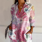 Sarah Express Women's Floral Print Long Sleeve Button-Up Shirt Casual Spring Summer Fall Top