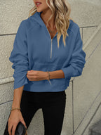 Sarah Express Women's Half-Zip Hoodie with Kangaroo Pocket - Casual Activewear Pullover