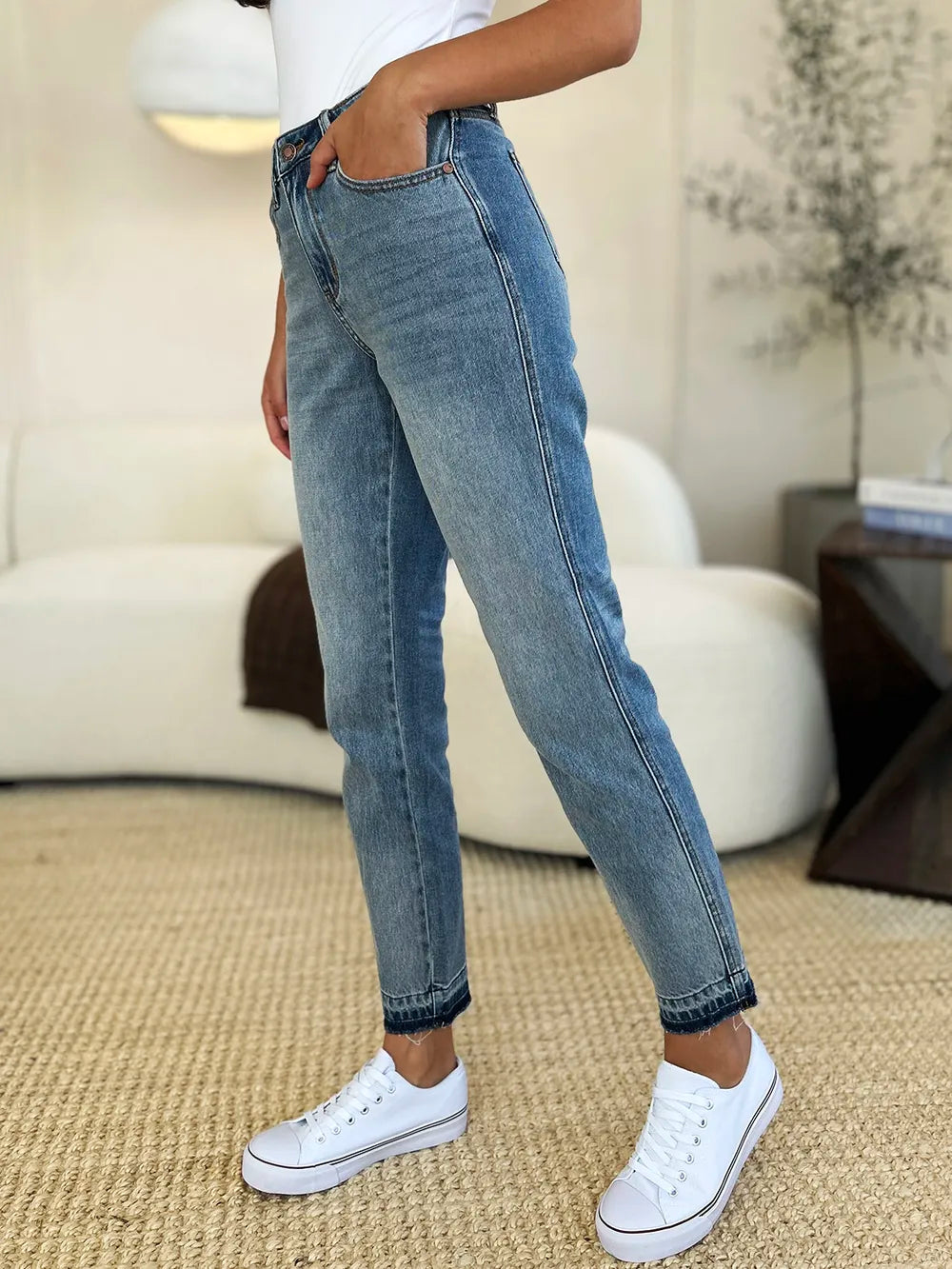 Sarah Express Women’s Plus Size Mid Rise "Rigid Magic" Release Hem Jeans
