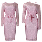 Women's Diagonal Collar Sequined Evening Dress Two-Piece Set