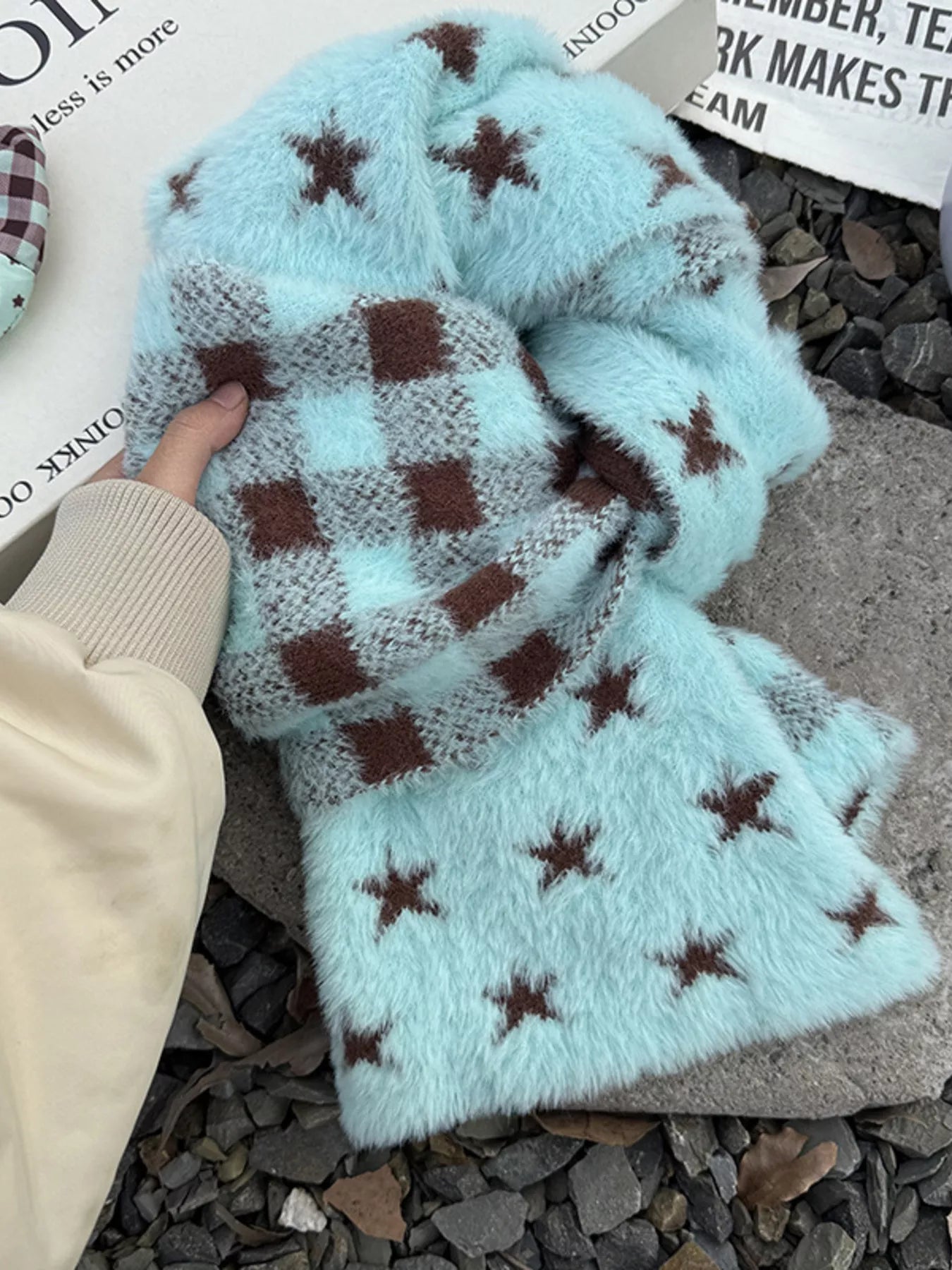 Sarah Express Women's Star Plaid Plush Scarf - Oversized Winter Wrap Mint Blue ONESIZE