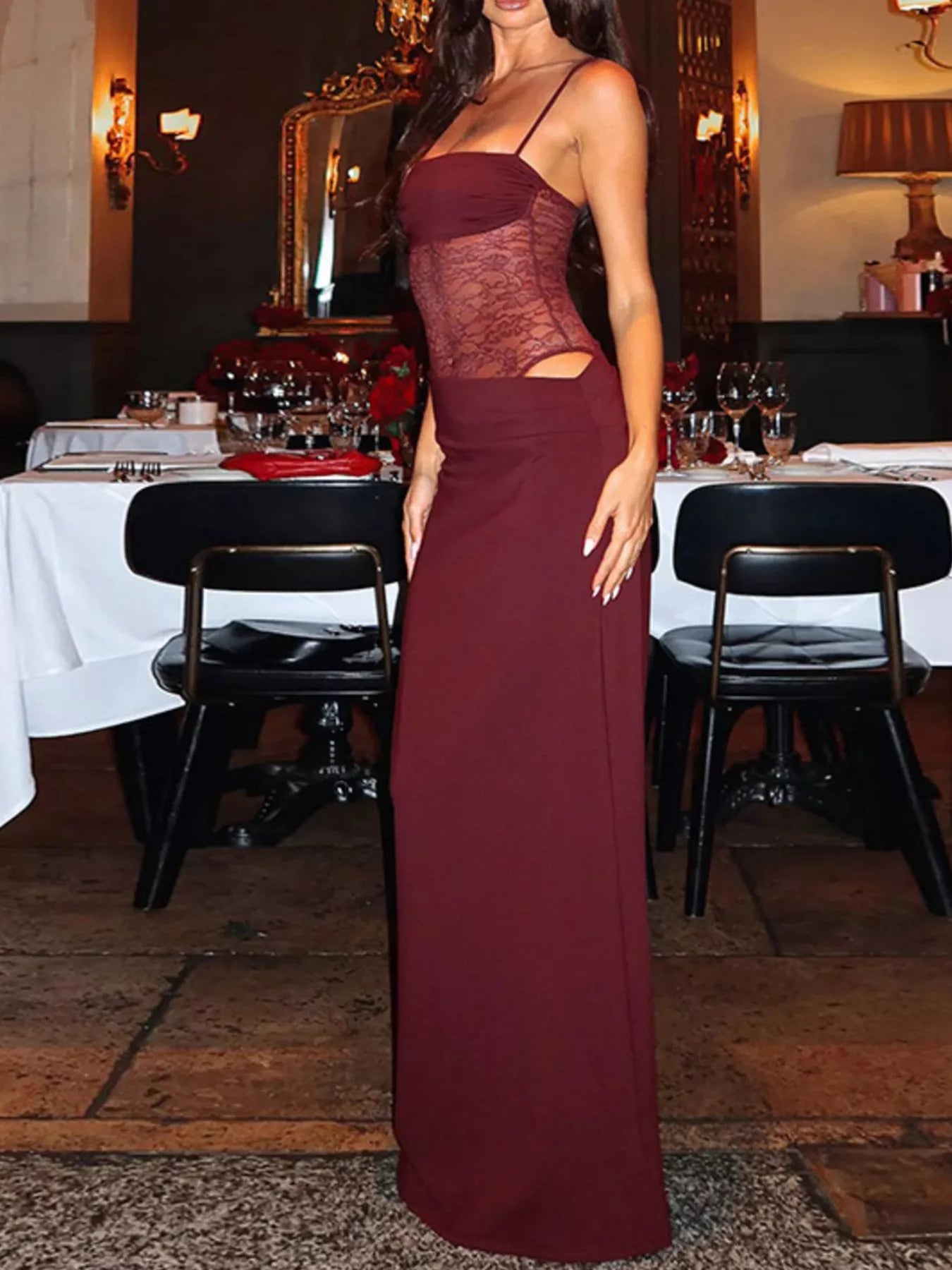 Sarah Express Women's Lace Panel Bodycon Maxi Dress