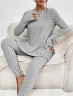 Sarah Express Women's Casual Cotton Two-Piece Matching Set Long Sleeve Top & Trousers