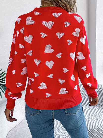 Sarah Express Women's Color Block Heart Lantern Sleeve Pullover Sweater - Casual Knitwear