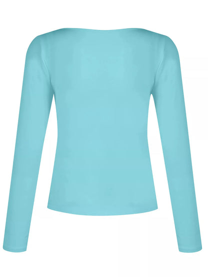 Sarah Express Women's Slim Fit V-Neck Long Sleeve T-Shirt - Ruched Detail Plus Size Top