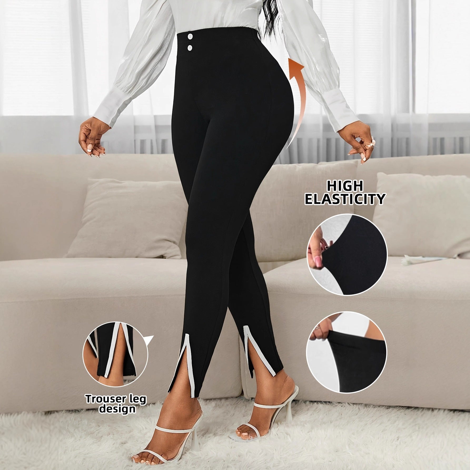 Sarah Express Women's Elegant Slim Fit Chenille Pants High Waist Work Commuter Trousers