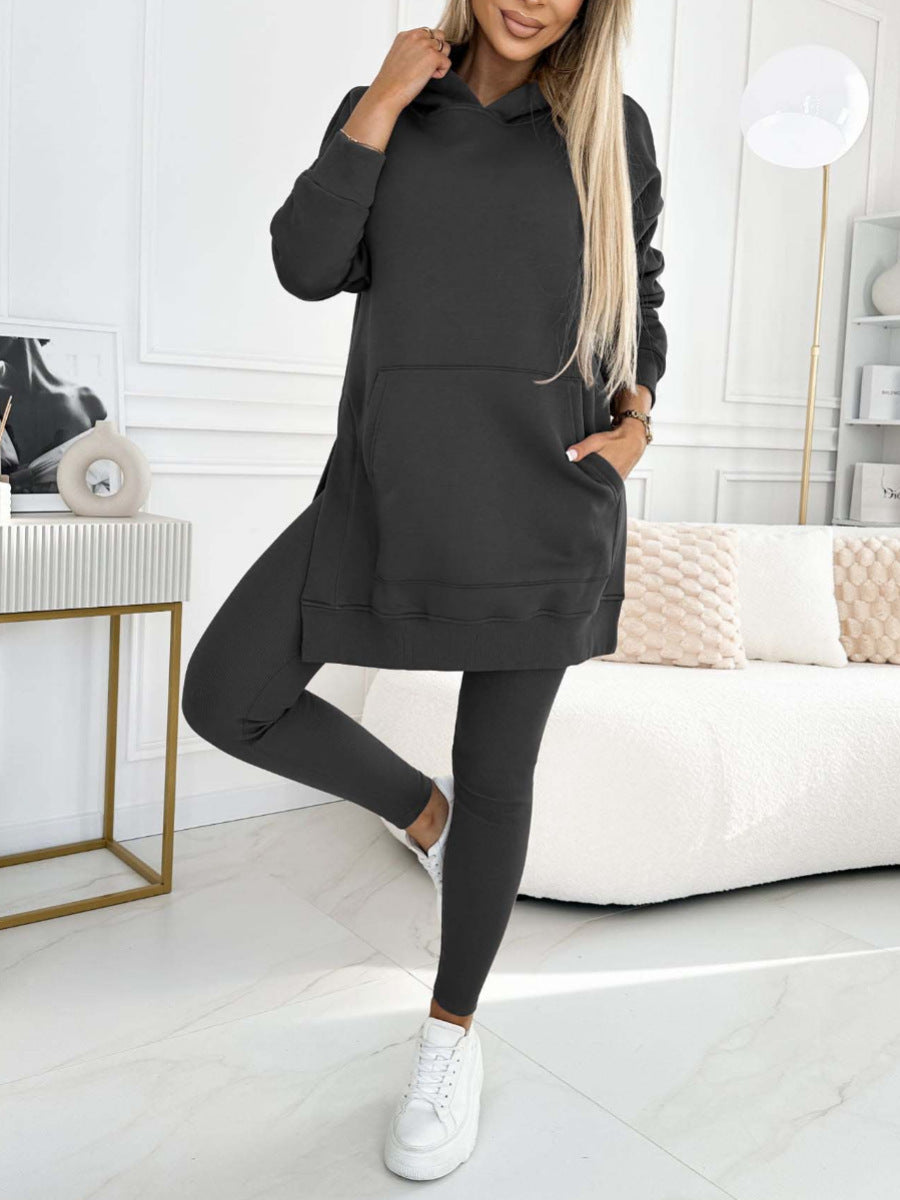 Sarah Express Women's Hooded Sweatshirt and Thickened Leggings Two-Piece Athleisure Set