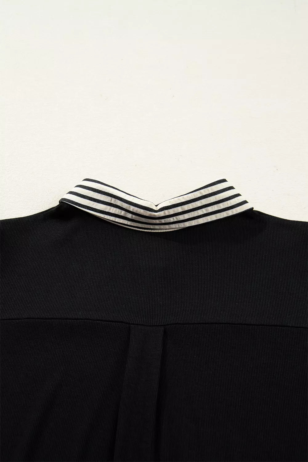 Sarah Express Women's Stripe Detail Polo Collar Half Buttons Tied Short Sleeve Shift Mini Dress