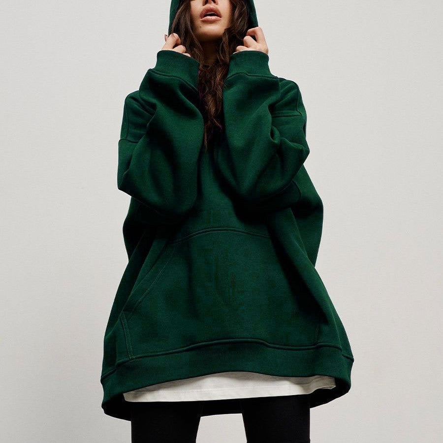 Sarah Express Women's Hooded Sweater Boyfriend Style Polar Fleece Loose Fit Pullover with Pockets