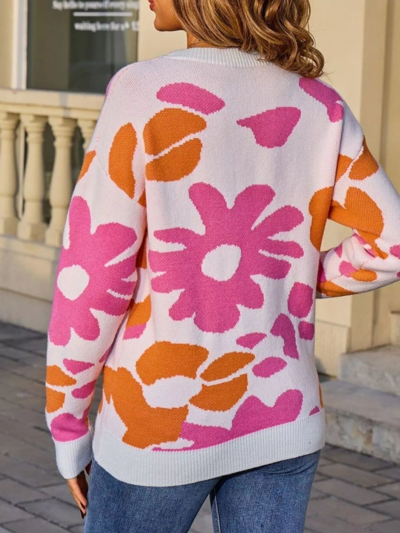 Sarah Express Women's Floral Crew Neck Long Sleeve Sweater