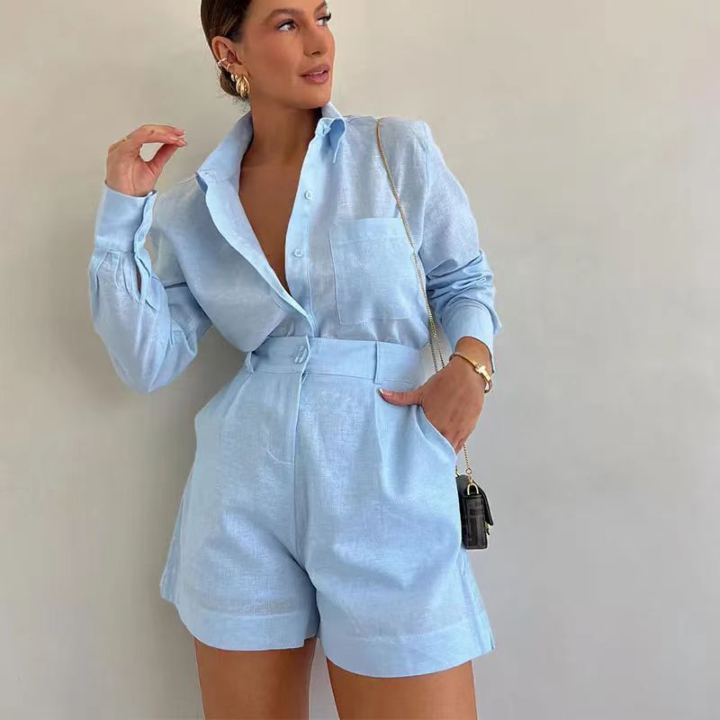 Sarah Express Women's Long Sleeve Blazer and Shorts Two-Piece Suit Set Professional Casual