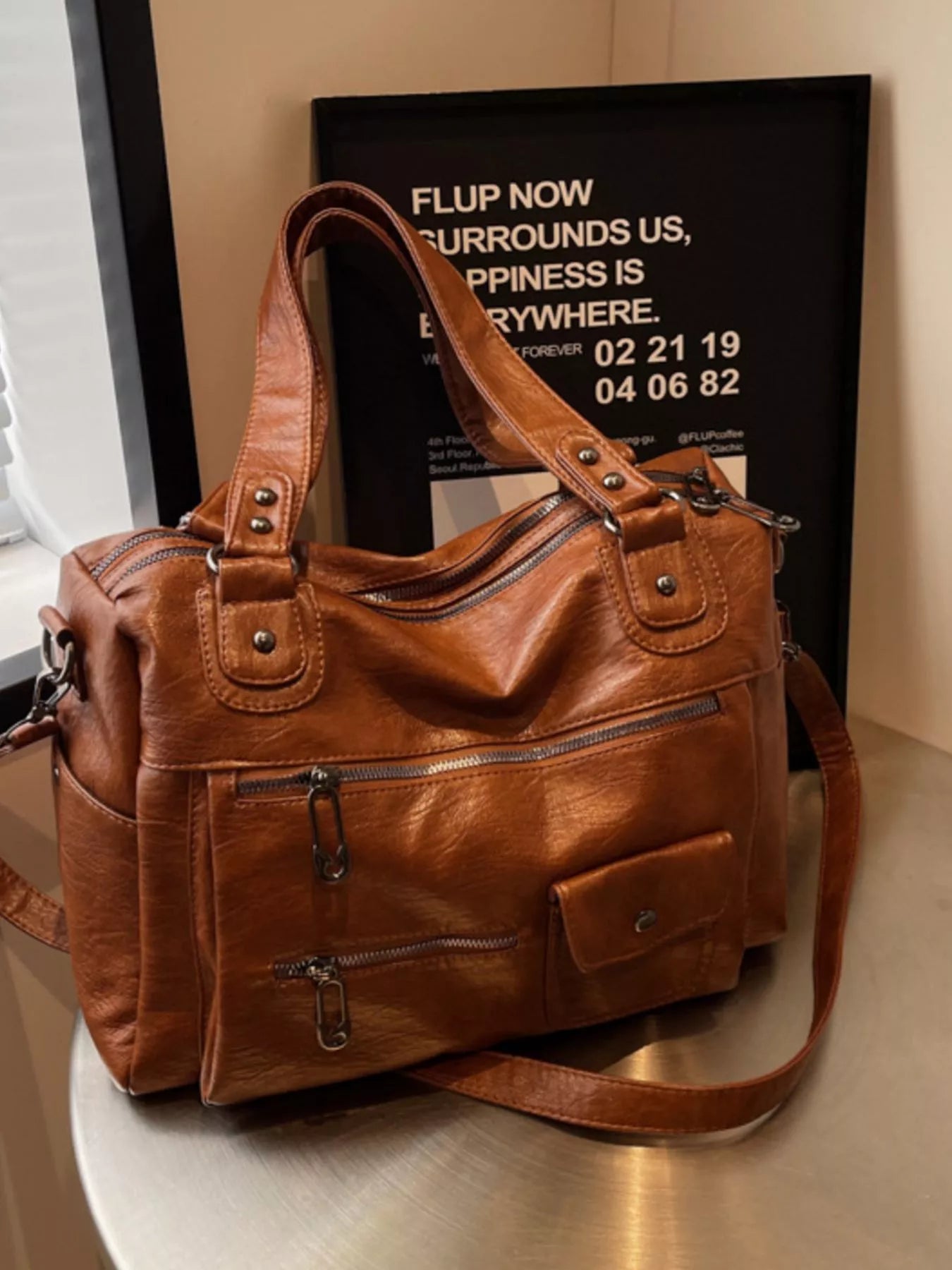 Sarah Express Women's Vintage Multi-Pocket Crossbody Bag - PU Leather Shoulder Bag