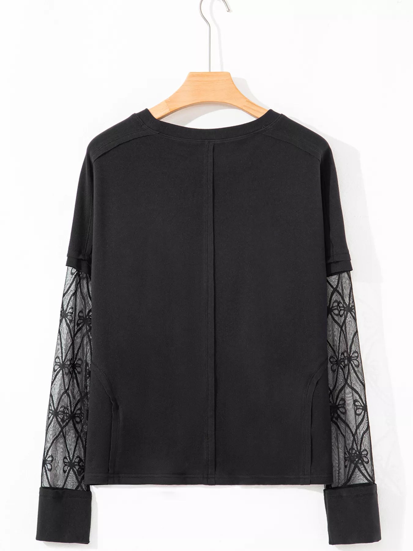 Sarah Express Women's Solid Color Bow Textured Patchwork Long Sleeve Top