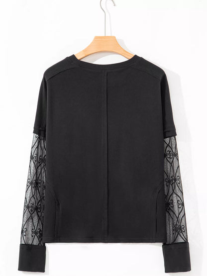 Sarah Express Women's Solid Color Bow Textured Patchwork Long Sleeve Top