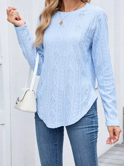 Sarah Express Women's Diamond Pattern Openwork Knit Long Sleeve Top