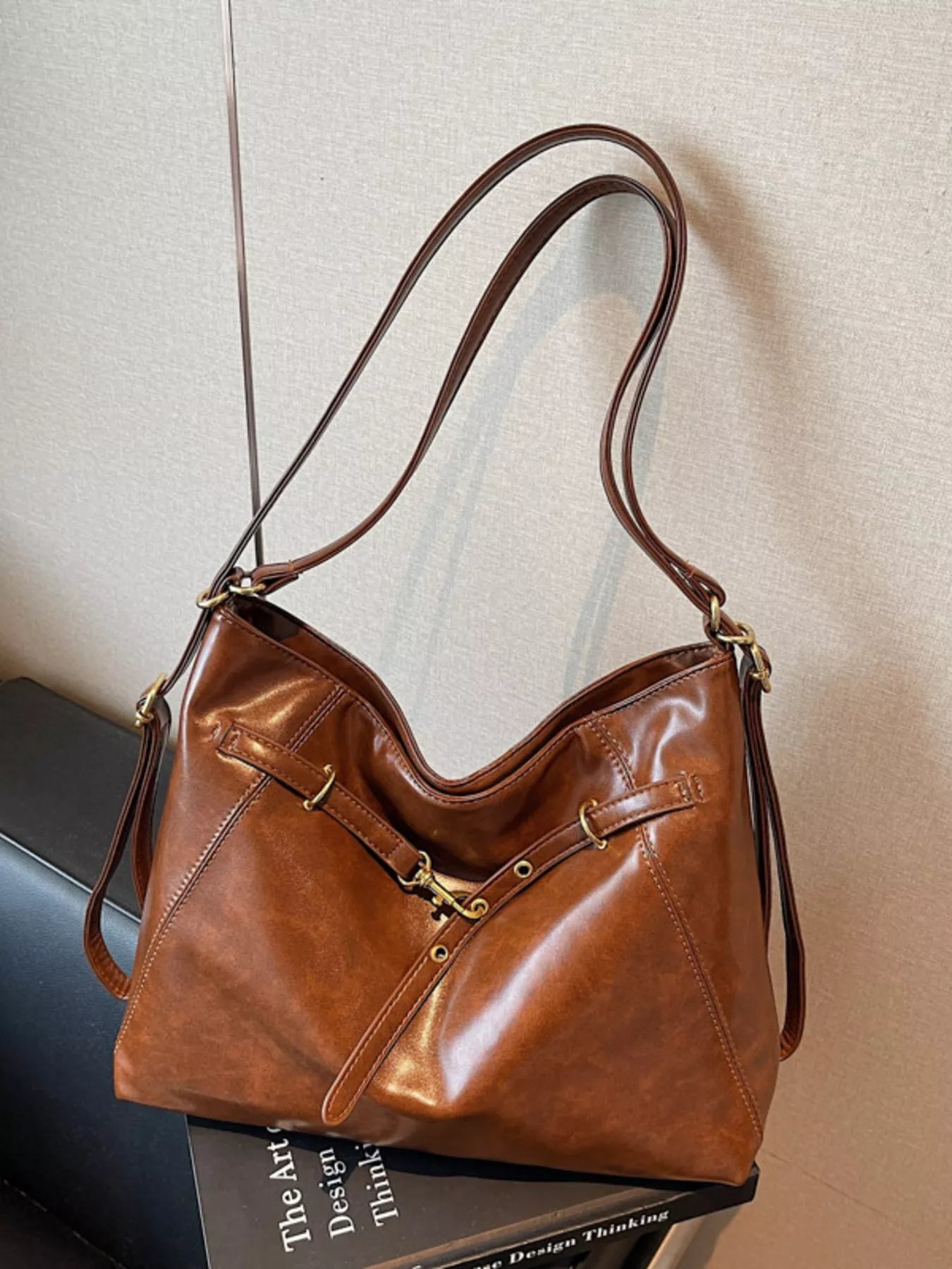 Sarah Express Women's Vintage Leather Crossbody Bag - Large PU Leather Shoulder Bag Brown ONESIZE