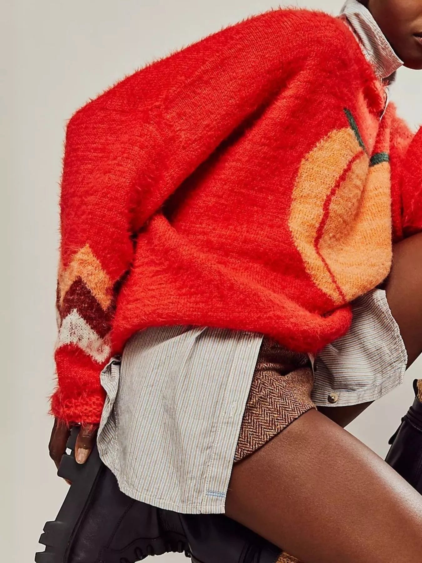 Sarah Express Women's Fruit Print Round Neck Long Sleeve Sweater