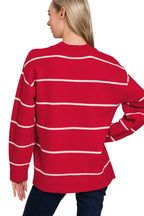 Sarah Express Women’s Red and White Striped Round Neck Sweater
