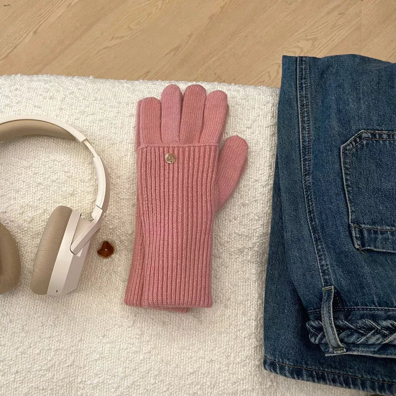 Sarah Express Women's Ribbed Knit Touchscreen Gloves Pink One Size