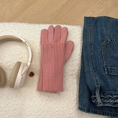 Sarah Express Women's Ribbed Knit Touchscreen Gloves Pink One Size