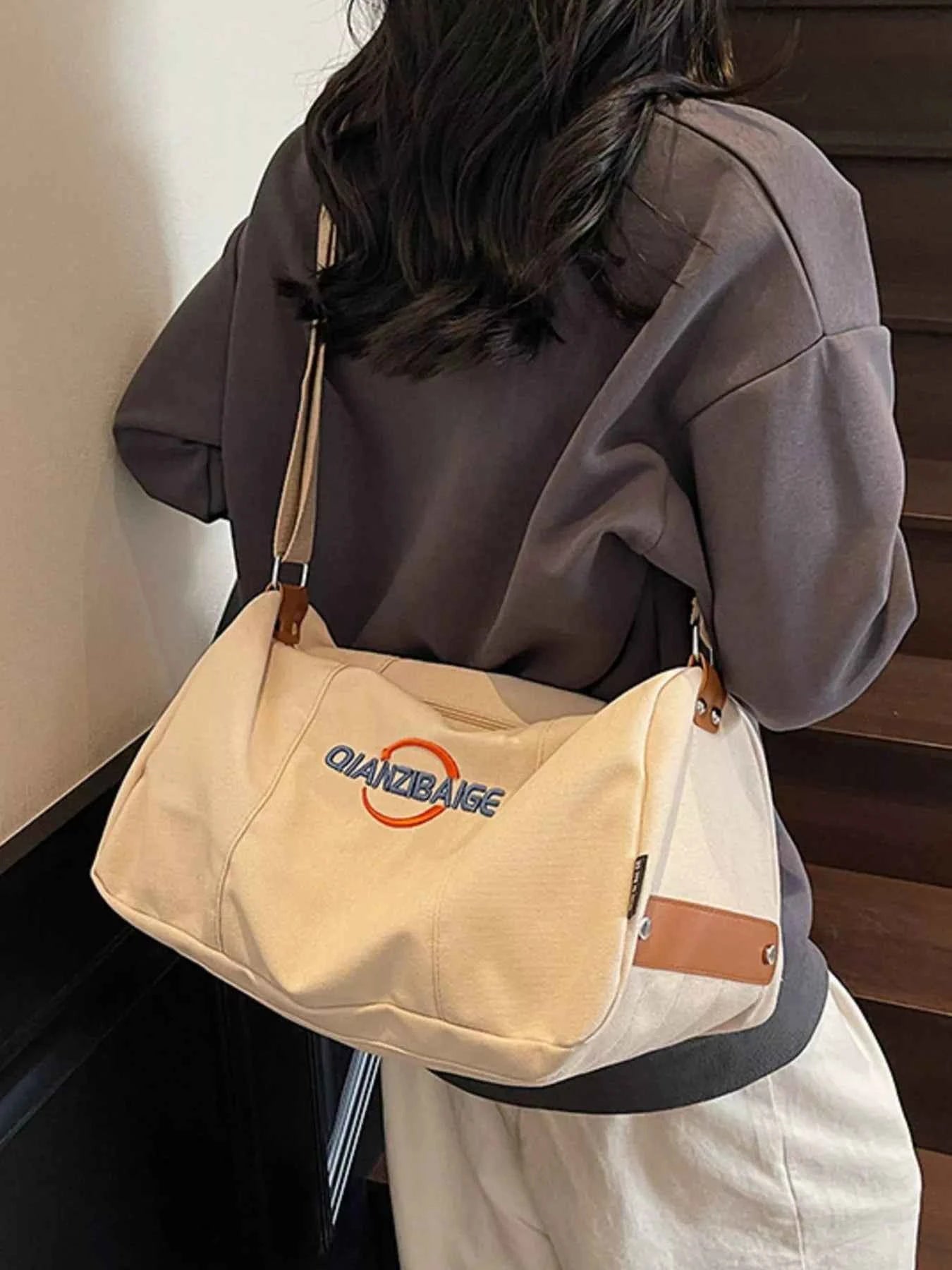 Sarah Express Women's Canvas Duffel Bag with Adjustable Shoulder Strap - Travel Weekender Bag