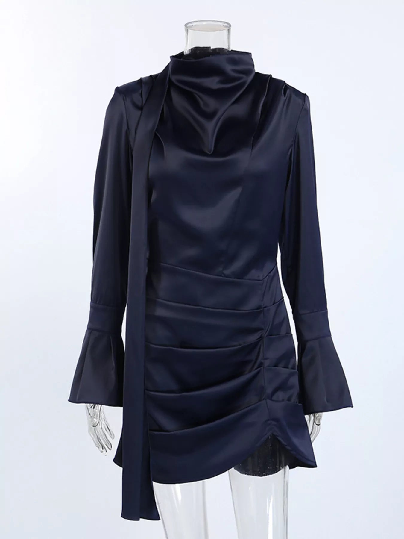 Sarah Express Women's Mock Neck Flounce Sleeve Dress