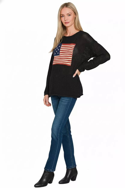 Sarah Express Women's American Flag Crew Neck Sweater