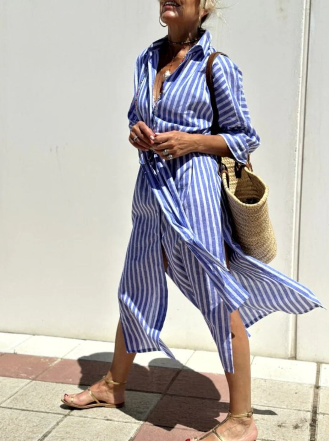 Sarah Express Women's Striped Shirt Dress Button Front Maxi with Belt