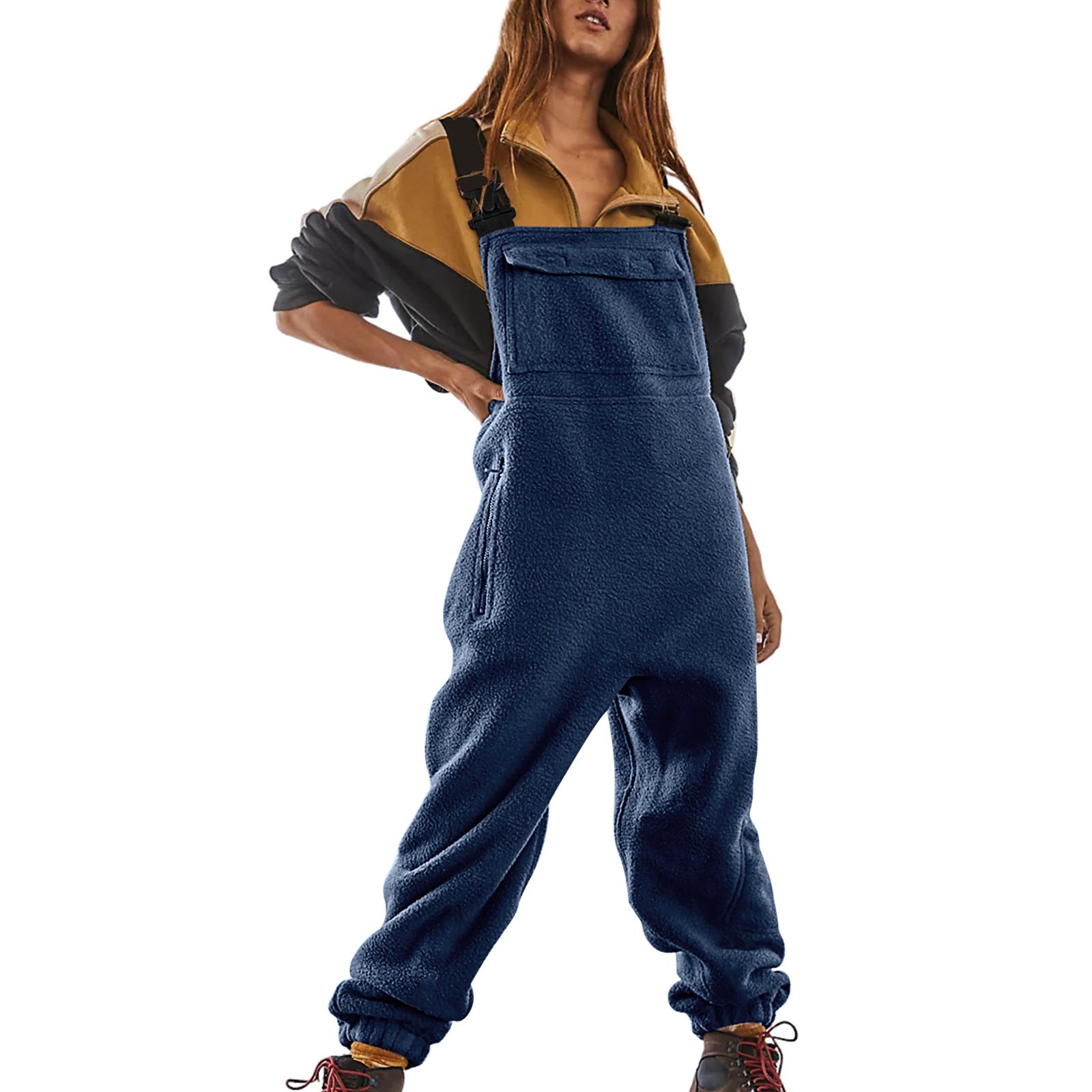 Sarah Express Polar Fleece Workwear Jumpsuit Suspender Overalls Wide Waist