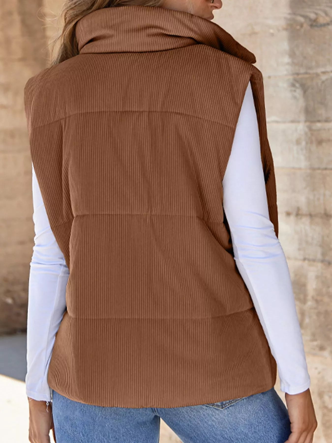 Trendsi Women's Corduroy Zip Up Vest Coat