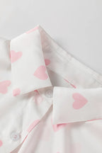 Sarah Express Women's Heart Print Collared Neck Long Sleeve Shirt