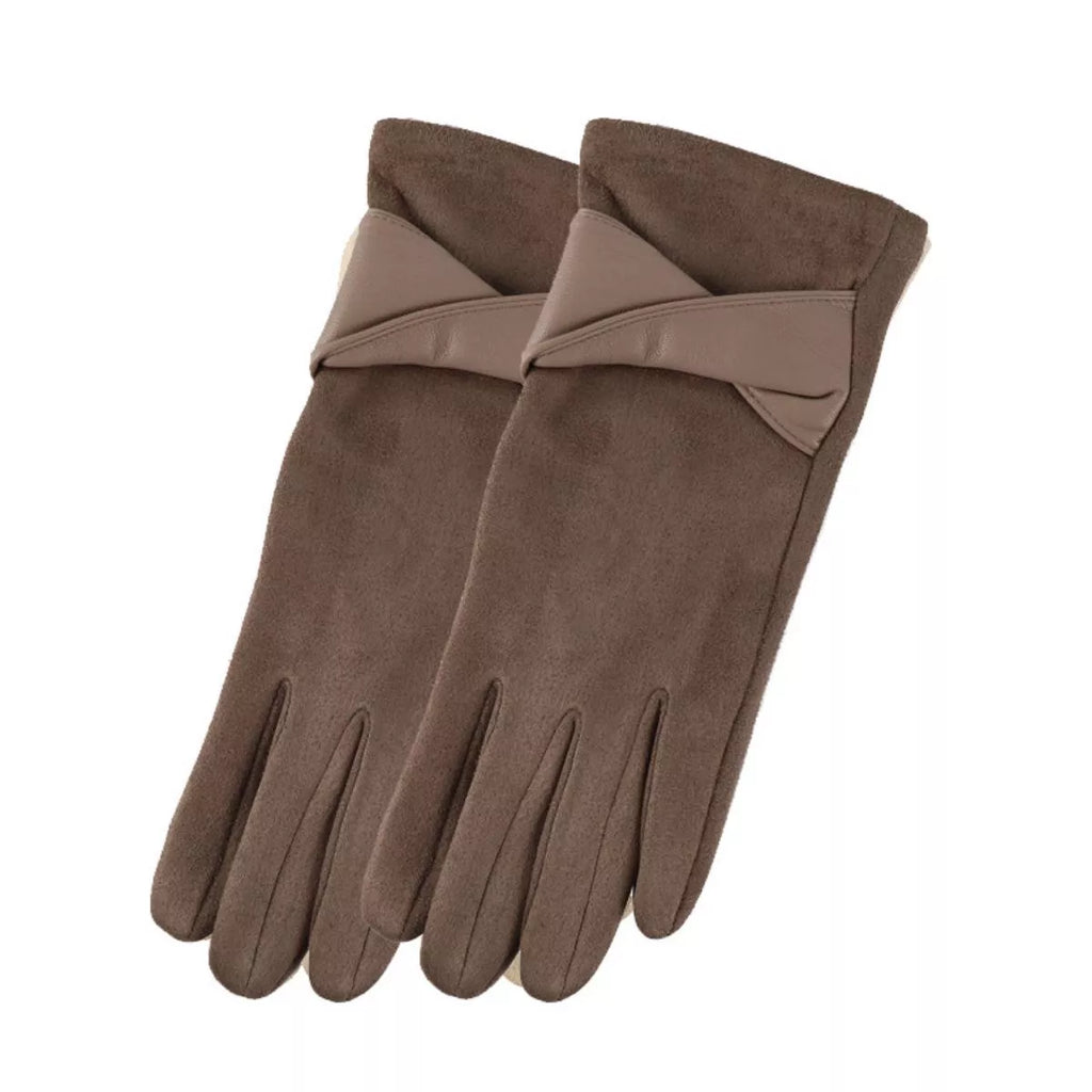 Sarah Express Women's Warm Leather Trimmed Suede Gloves