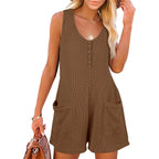 Sarah Express Women's Button Front Sleeveless Romper with Pockets