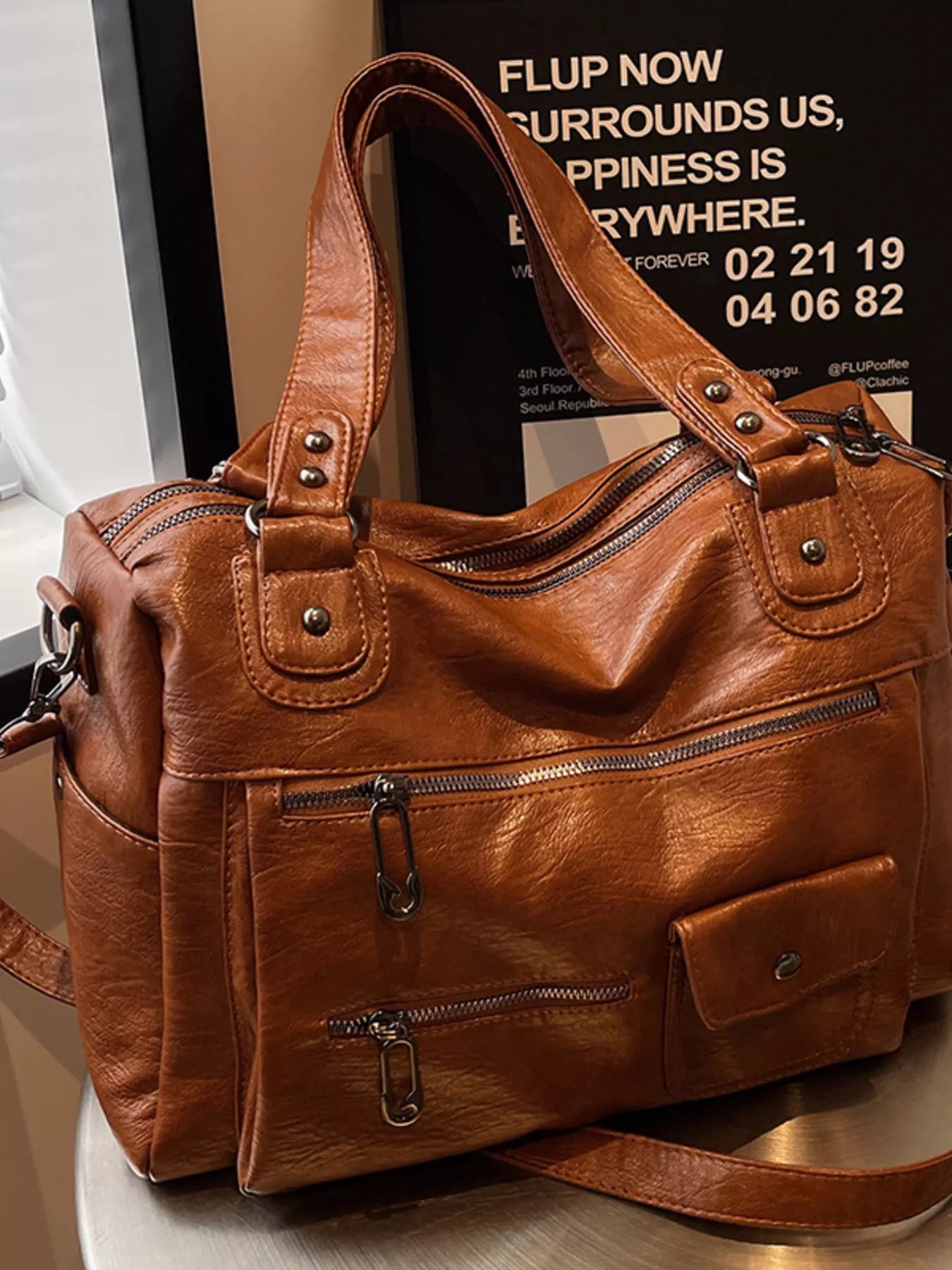 Sarah Express Women's Vintage Multi-Pocket Crossbody Bag - PU Leather Shoulder Bag