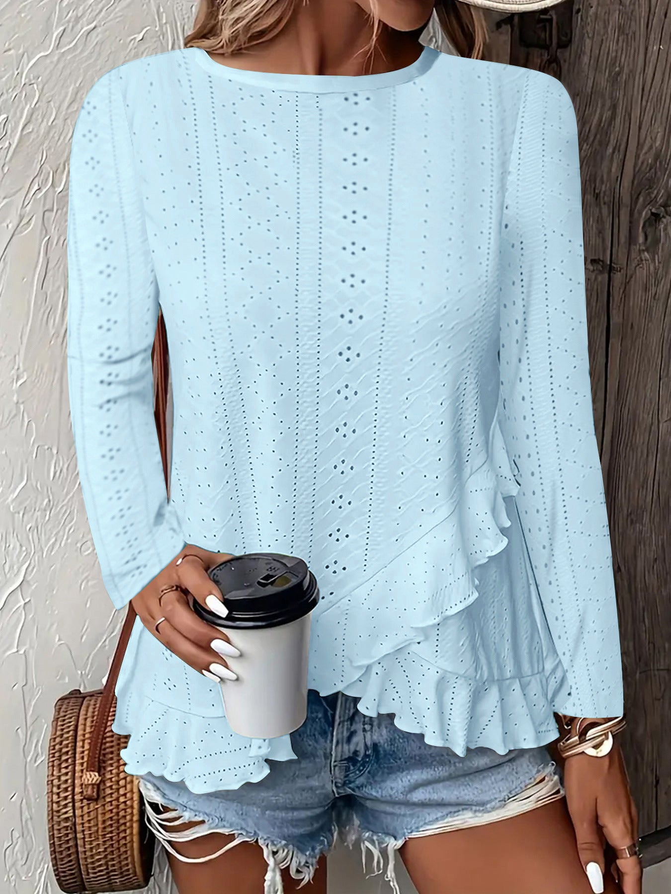 Sarah Express Women's Solid Color Long Sleeve Pullover Top Round Neck Loose Fit