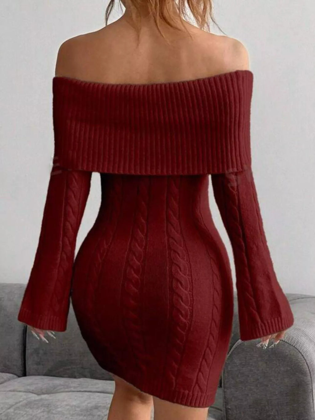 Sarah Express Women's Off-Shoulder Cable Knit Bodycon Sweater Dress