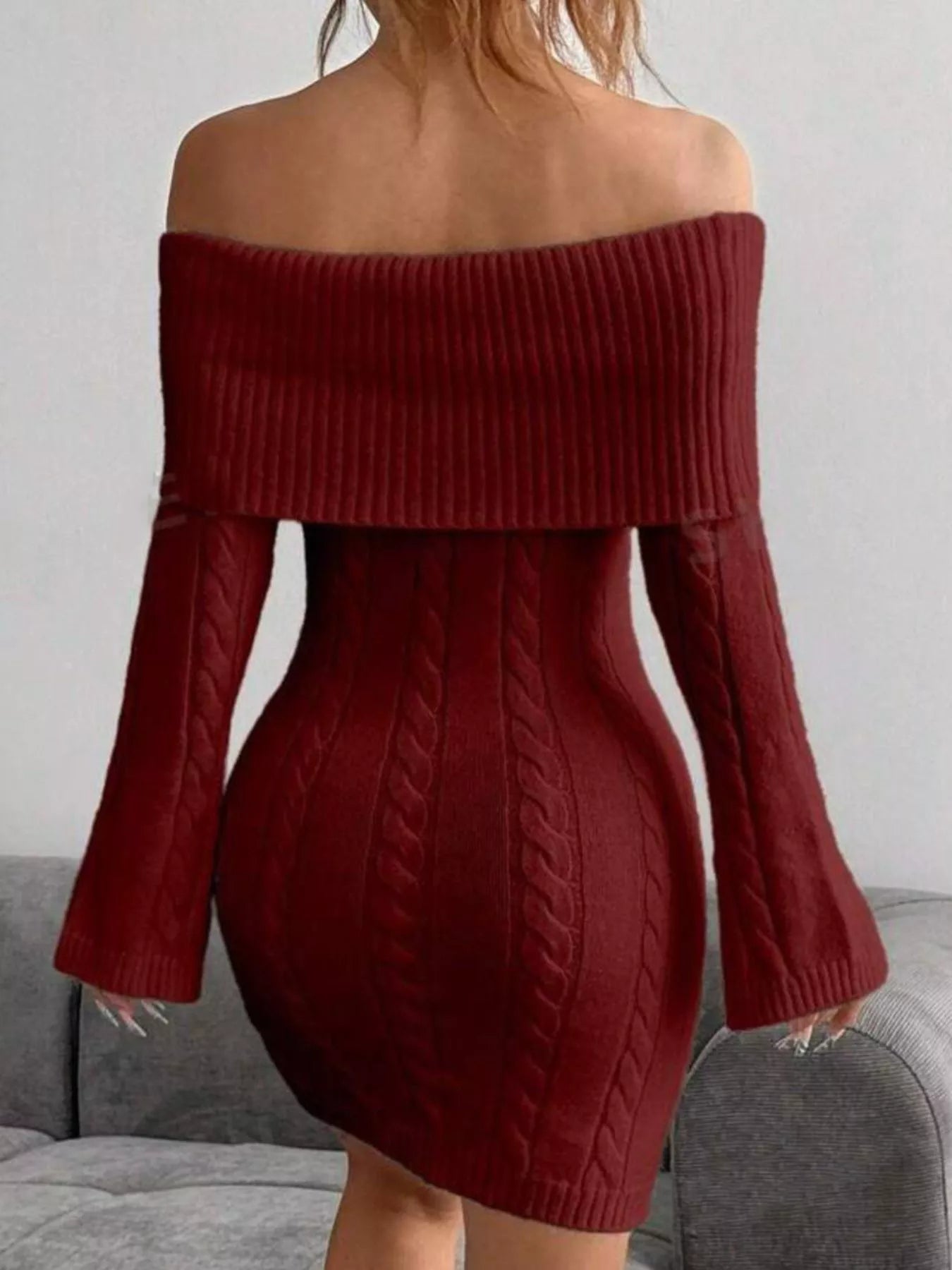 Sarah Express Women's Off-Shoulder Cable Knit Bodycon Sweater Dress